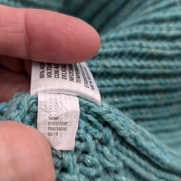 Y2K Merona Unisex Turquoise Oversized Chunky Wool Preppy Crew Neck Sweater S - Picture 7 of 7